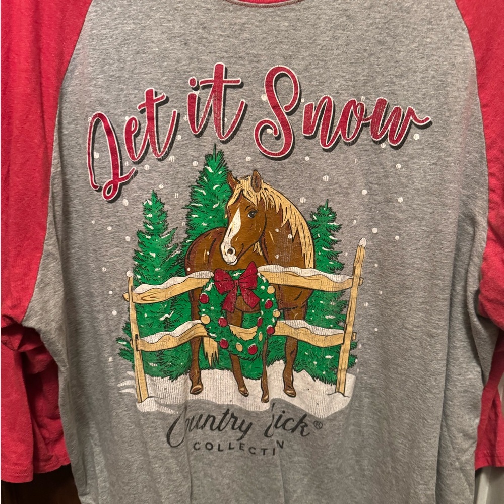 Women’s XXL 3/4 Sleeve Let It Snow Christmas Holiday Graphic Ragland Tee